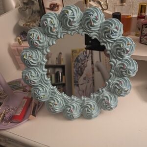 Blue Whipped Rosette Wall Mirror - Decorative Home Wall Decor